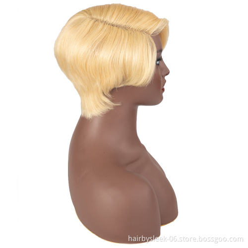 Wholesale Natural Blend Cheap 613 Blonde Pixie Cut Virgin Brazilian 9inches Short Bob Lace Front Human Hair wigs for black women